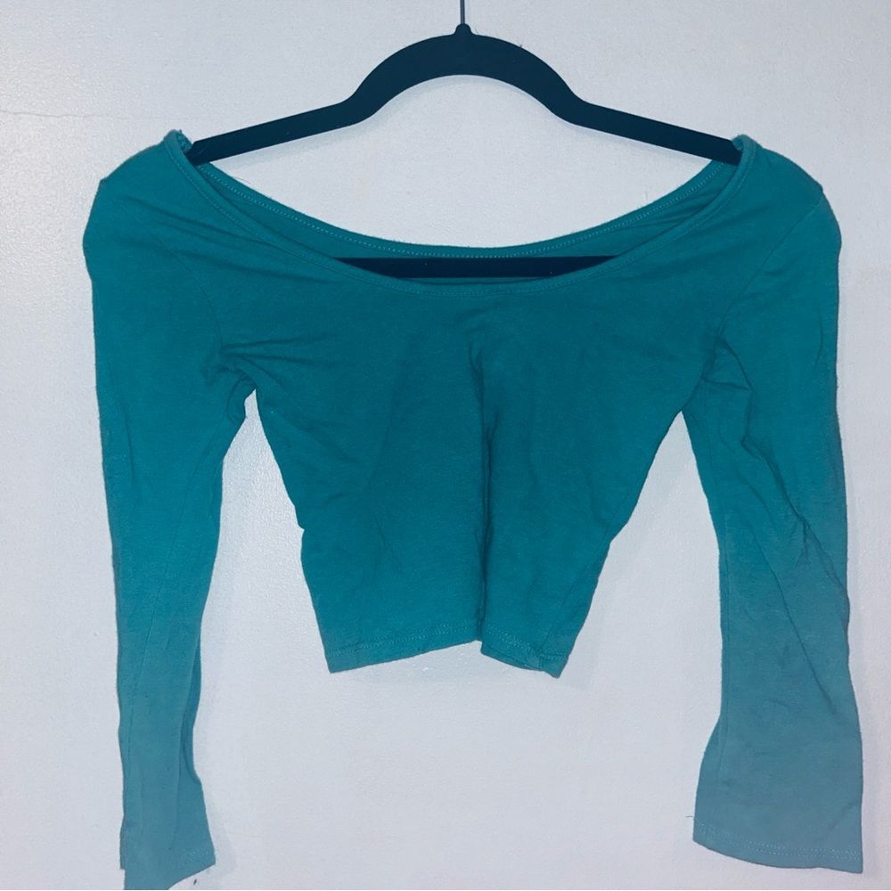 Teal Quarter Sleeve Crop Top | Size Small